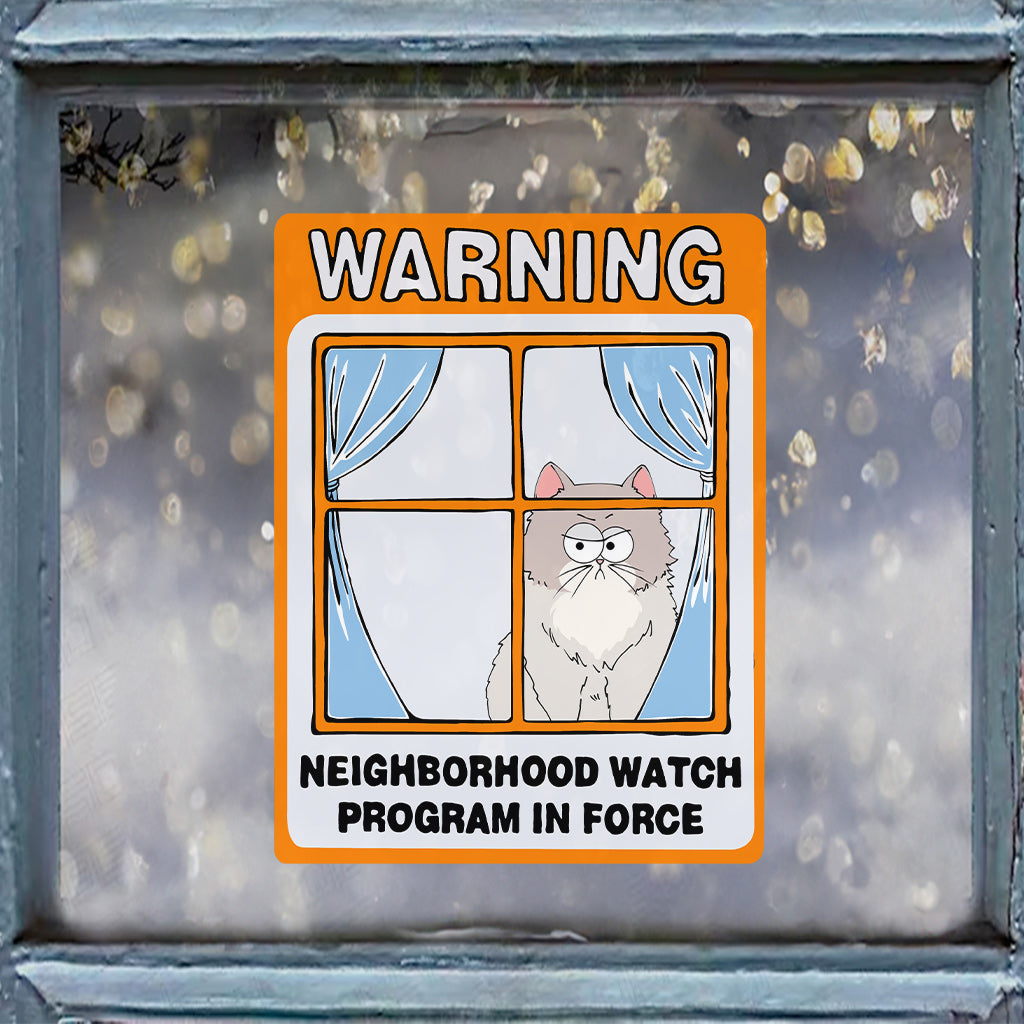 Alerte surveillance de quartier - Cadeau pour les amoureux des chats - Autocollant personnalisé découpé à la forme