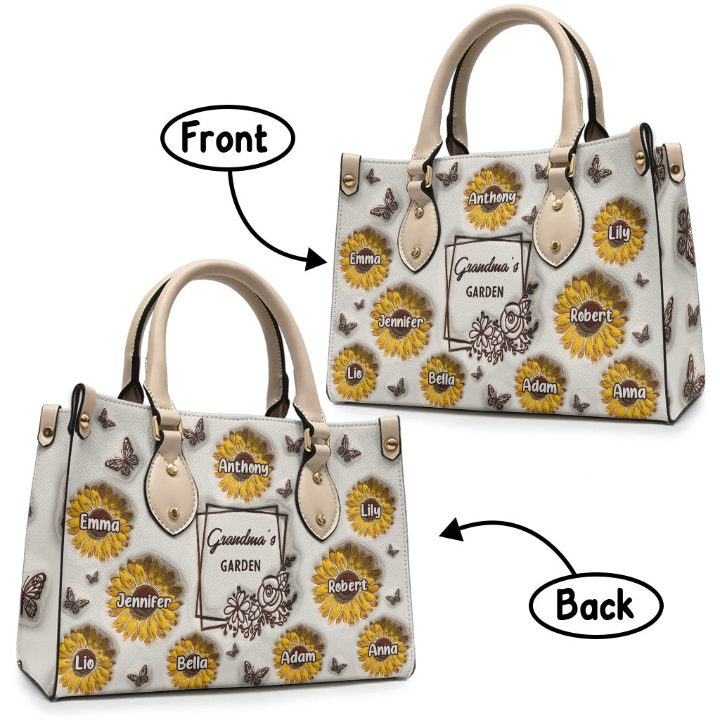 Le jardin de tournesols de grand-mère - Cadeau pour grand-mère - Sac à main en cuir personnalisé