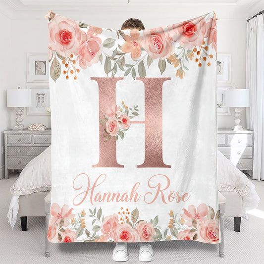 Couverture personnalisée avec nom et motif floral pour petite-fille