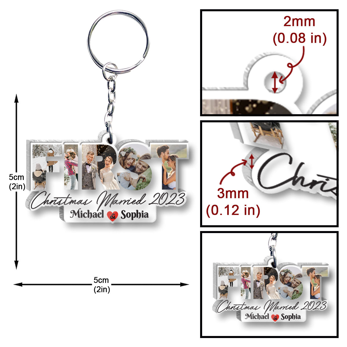 Premier Noël de jeunes mariés - cadeau pour époux/épouse - Porte-clés transparent personnalisé