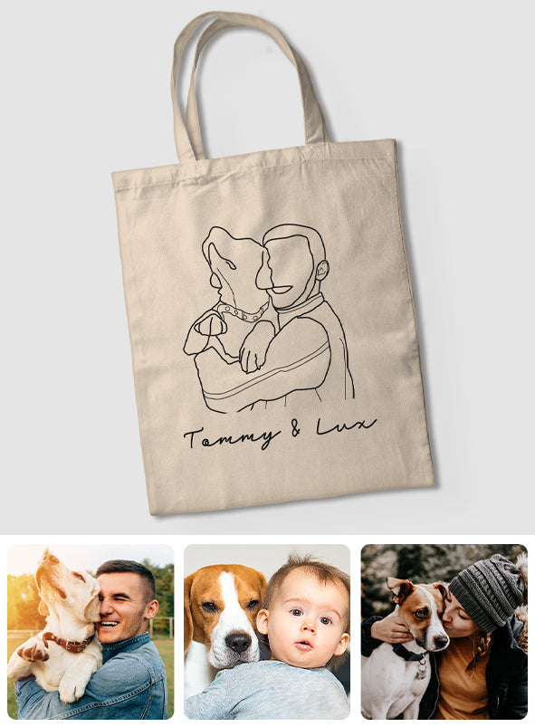 Sac fourre-tout brodé personnalisé avec photo au trait - Sac fourre-tout brodé pour chien