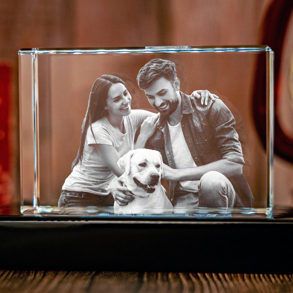 Lampe en cristal 3D cubique gravée au laser avec photo personnalisée pour chien
