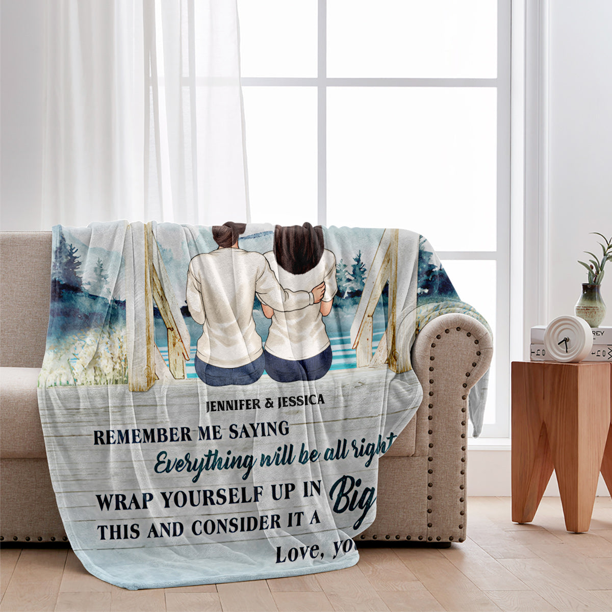 Couverture personnalisée pour sœur, remplie de câlins et d'amour