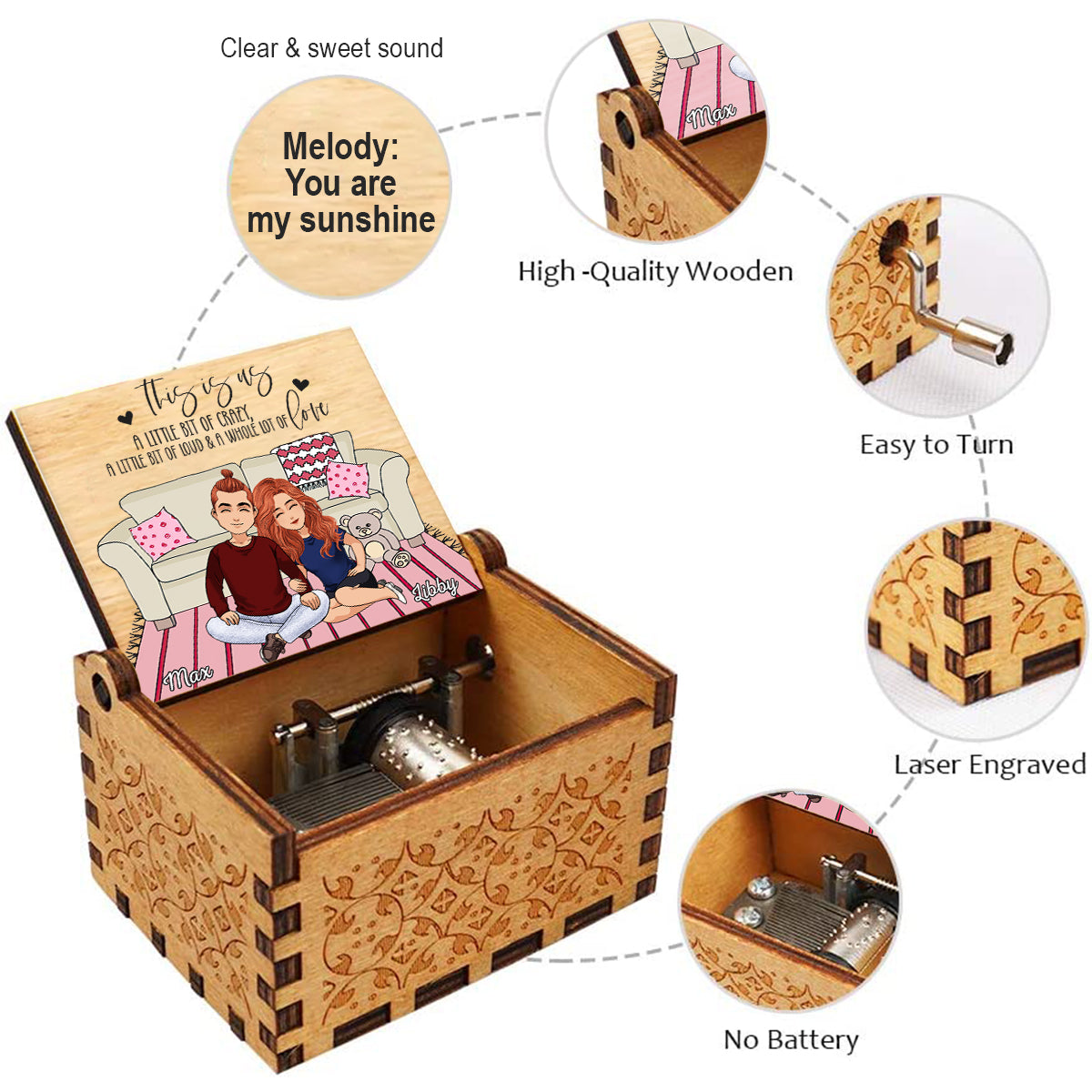 Et ensemble, ils ont construit une vie qu'ils aimaient - Cadeau pour couple (mari, femme, petit ami, petite amie) - Boîte à musique à manivelle personnalisée