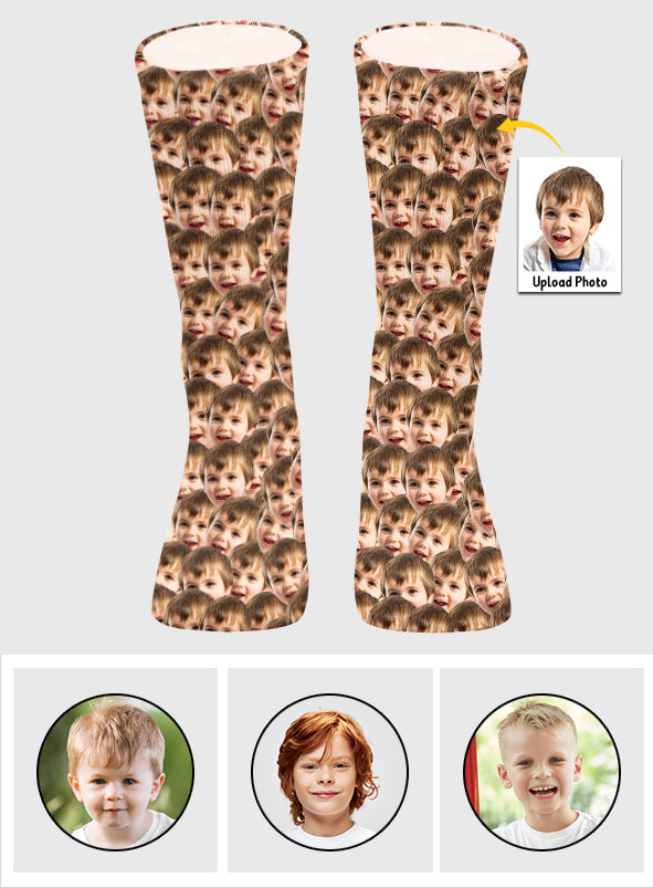 Chaussettes personnalisées pour petit-fils avec visage imprimé - Modèle à motif imprimé