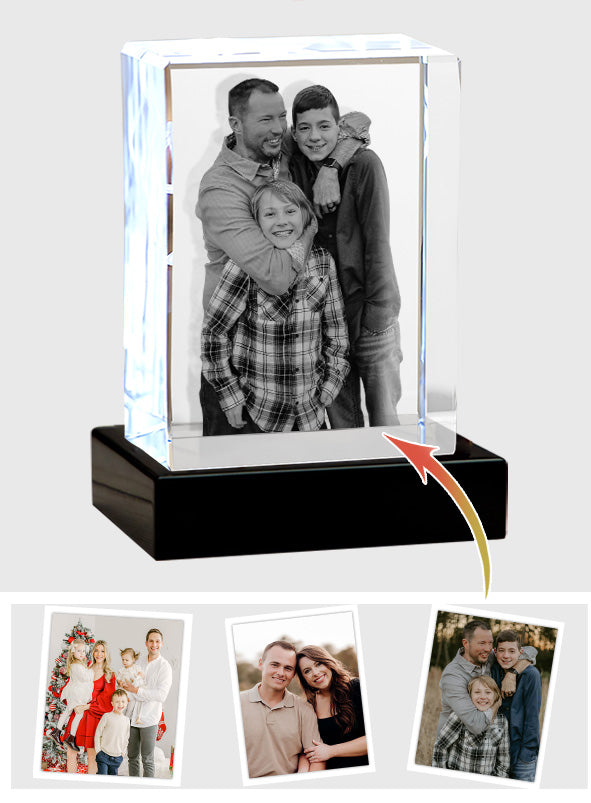 Lampe en cristal 3D cubique gravée au laser avec photo personnalisée - Beau-père
