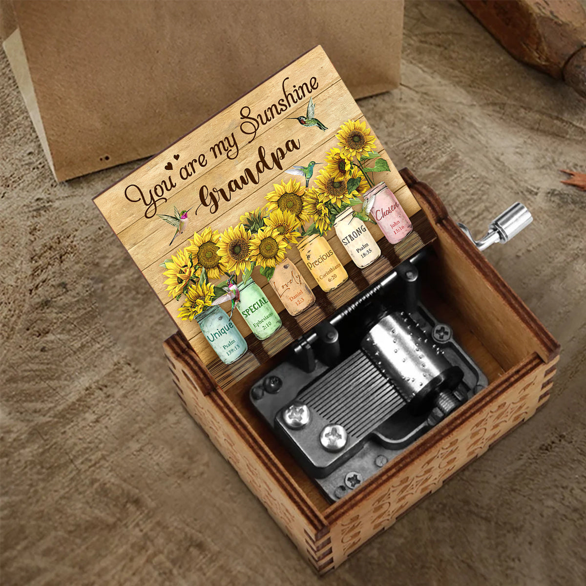 Tu es mon rayon de soleil - Cadeau pour maman, grand-mère, petite-fille, amie, sœur - Boîte à musique à manivelle personnalisée