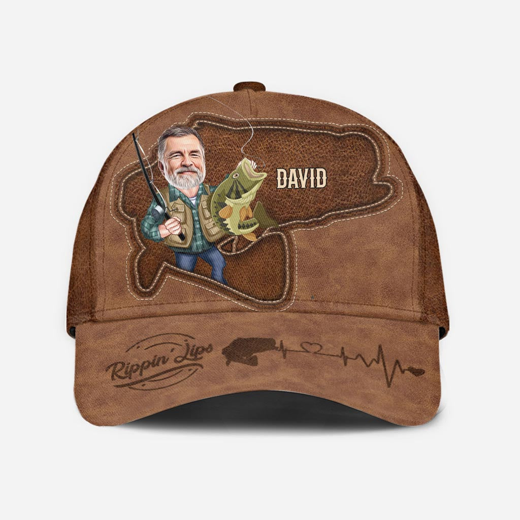Casquette de pêche classique personnalisée avec photo et motif amusant « Rippin' Lips ».