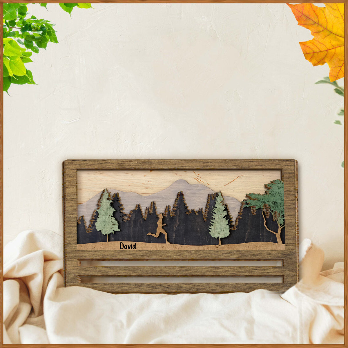 Présentoir à médailles - Panneau/plaque en bois personnalisé à 2 couches pour la course à pied