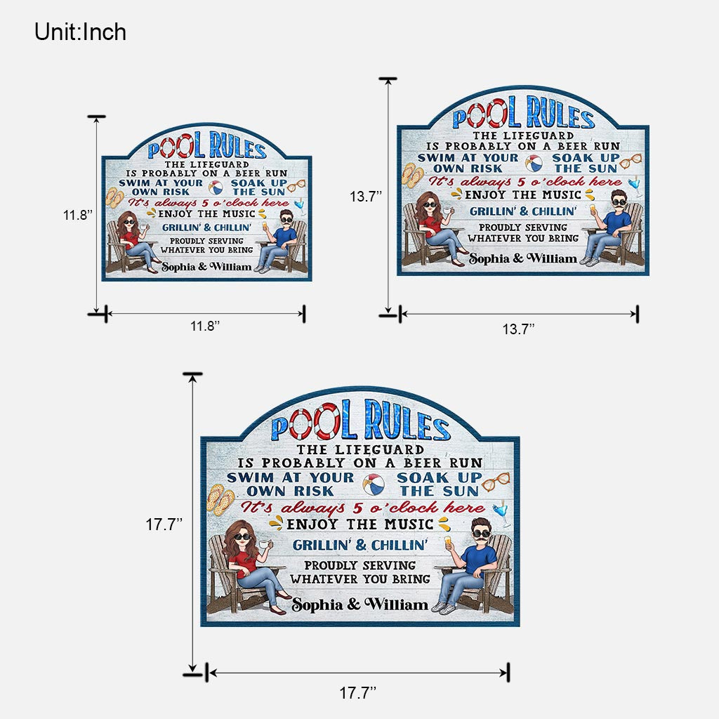 Pool Rules Swim At Your Own Risk - Personalized Backyard Wood Sign