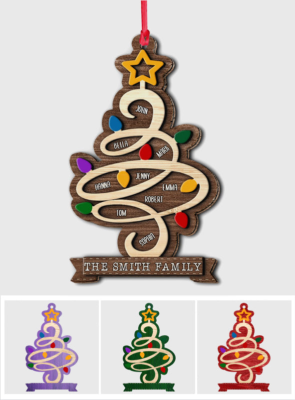 Family Name Christmas Tree - Personalized Family Layered Wood Ornament