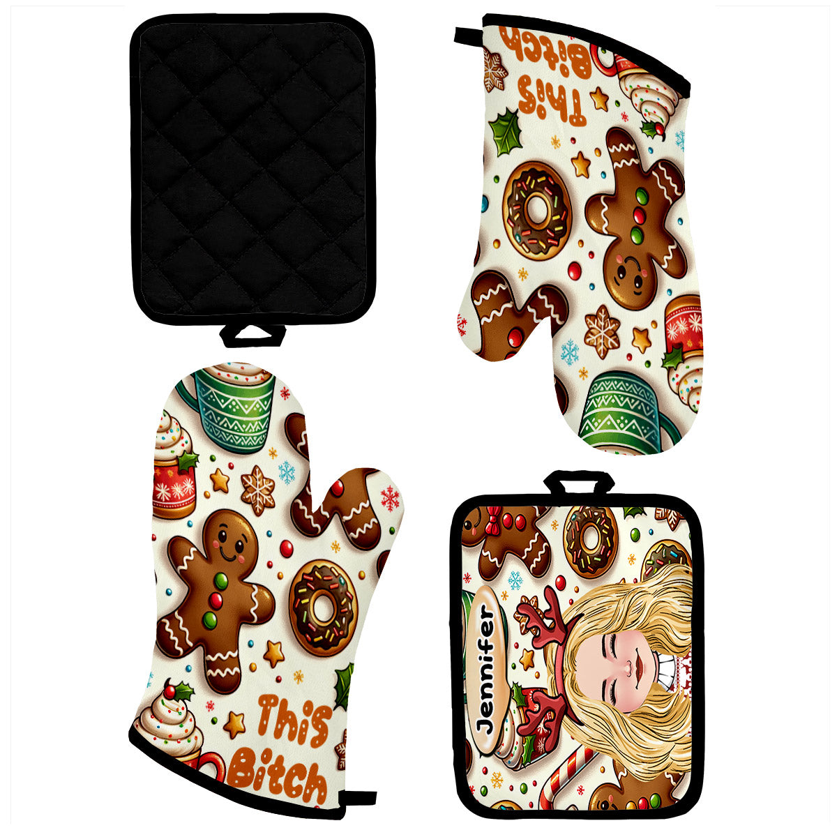 This Girl Can Bake - Baking gift for mom, her, girlfriend, wife - Personalized Oven Mitts & Pot Holder Set