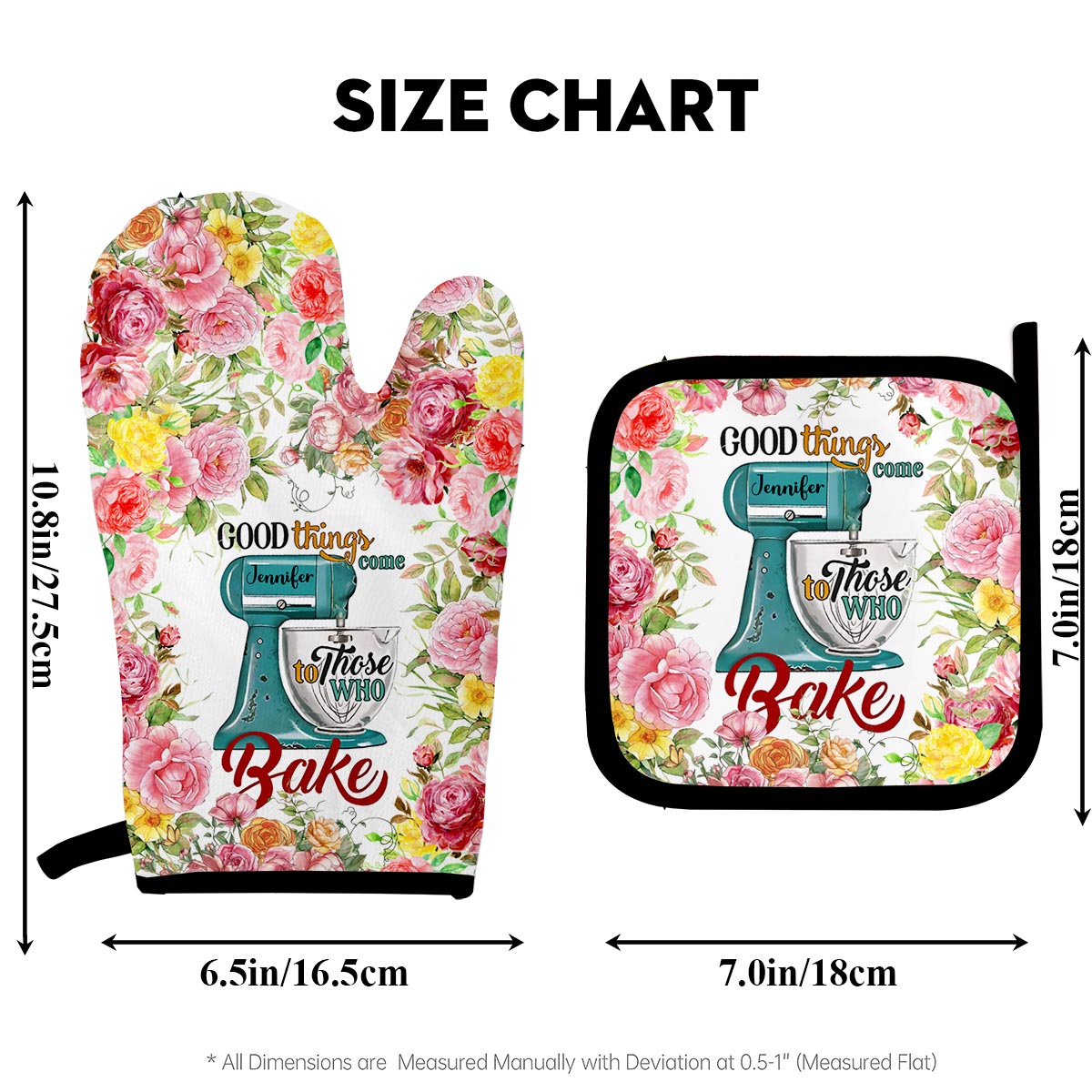 Ensemble de gants de cuisine et maniques personnalisés « Love Baking »