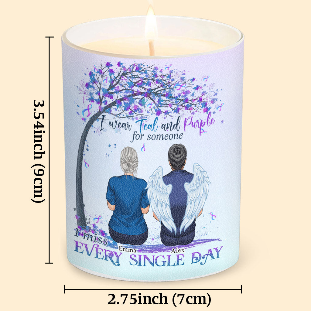 Je porte du turquoise et du violet - Bougie personnalisée de prévention du suicide avec couvercle en bois