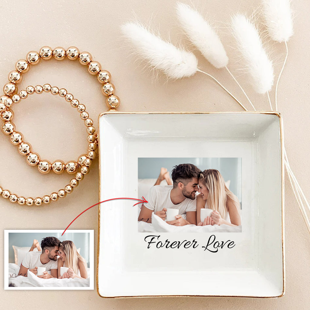 Assiette en céramique avec photo - Plat à bijoux personnalisé pour couple
