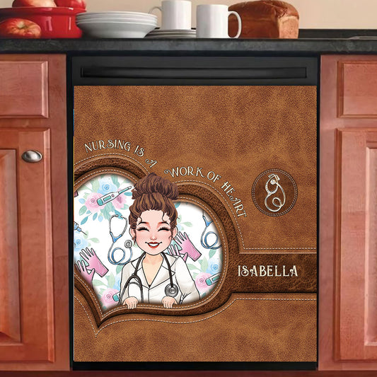 Le métier d'infirmière est un travail de cœur - Housse de lave-vaisselle personnalisée pour infirmière