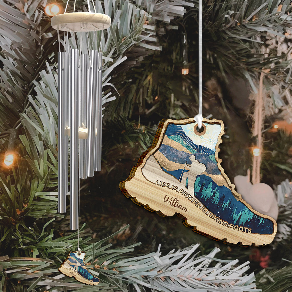 La vie est plus belle en chaussures de randonnée - Carillon éolien de randonnée personnalisé