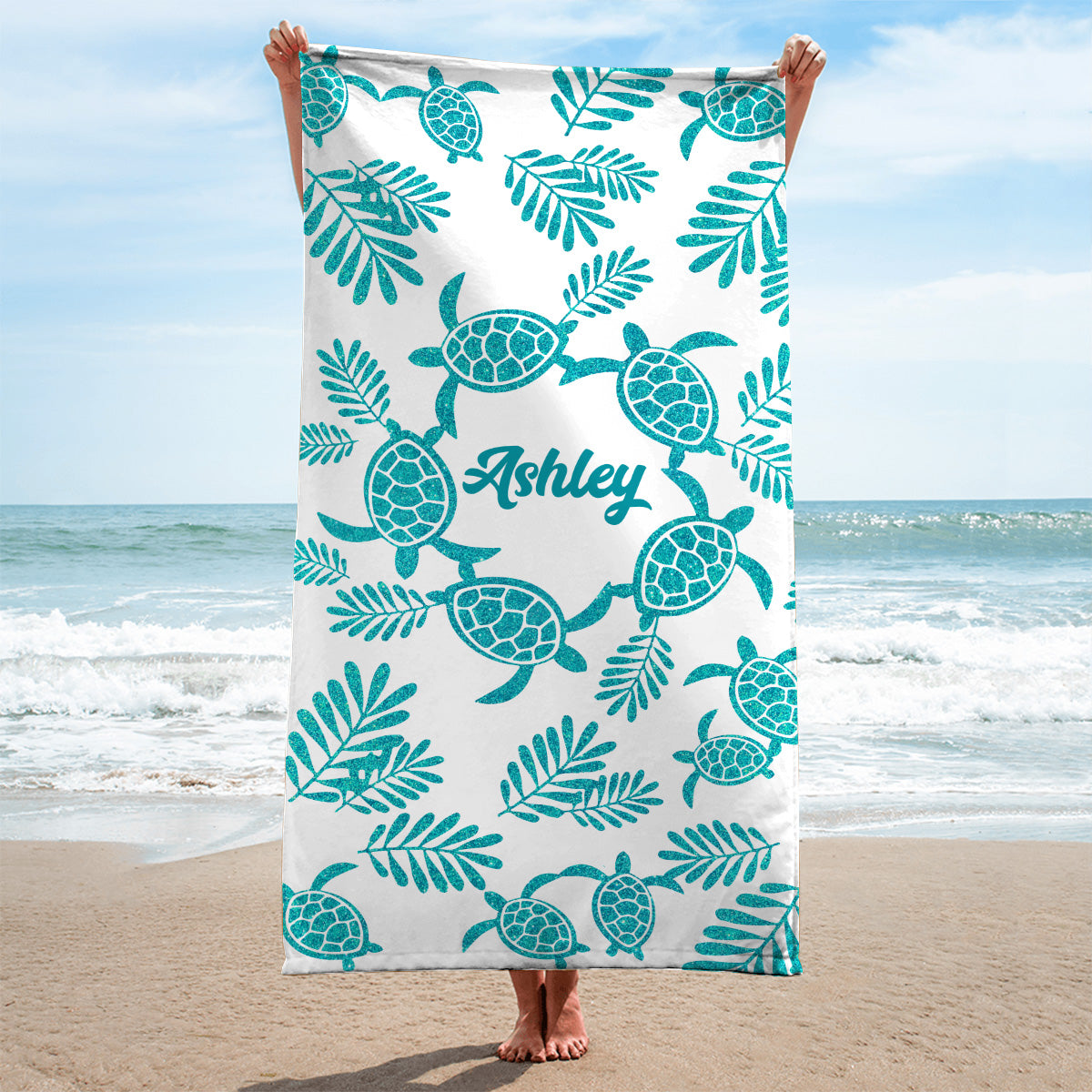 Serviette de plage personnalisée pour amoureux des tortues et de la mer