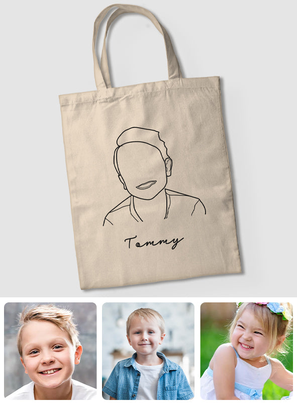 Sac fourre-tout brodé personnalisé pour enfant avec photo au trait