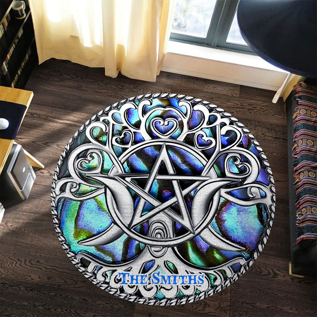 Tapis rond personnalisé de sorcière Triple Lune Pentacle - Tapis rond de sorcière