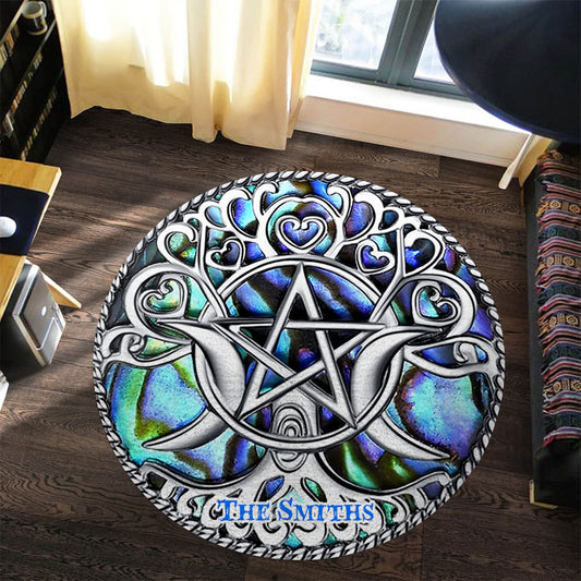 Triple Moon Pentacle - Personalized Witch Round Rug