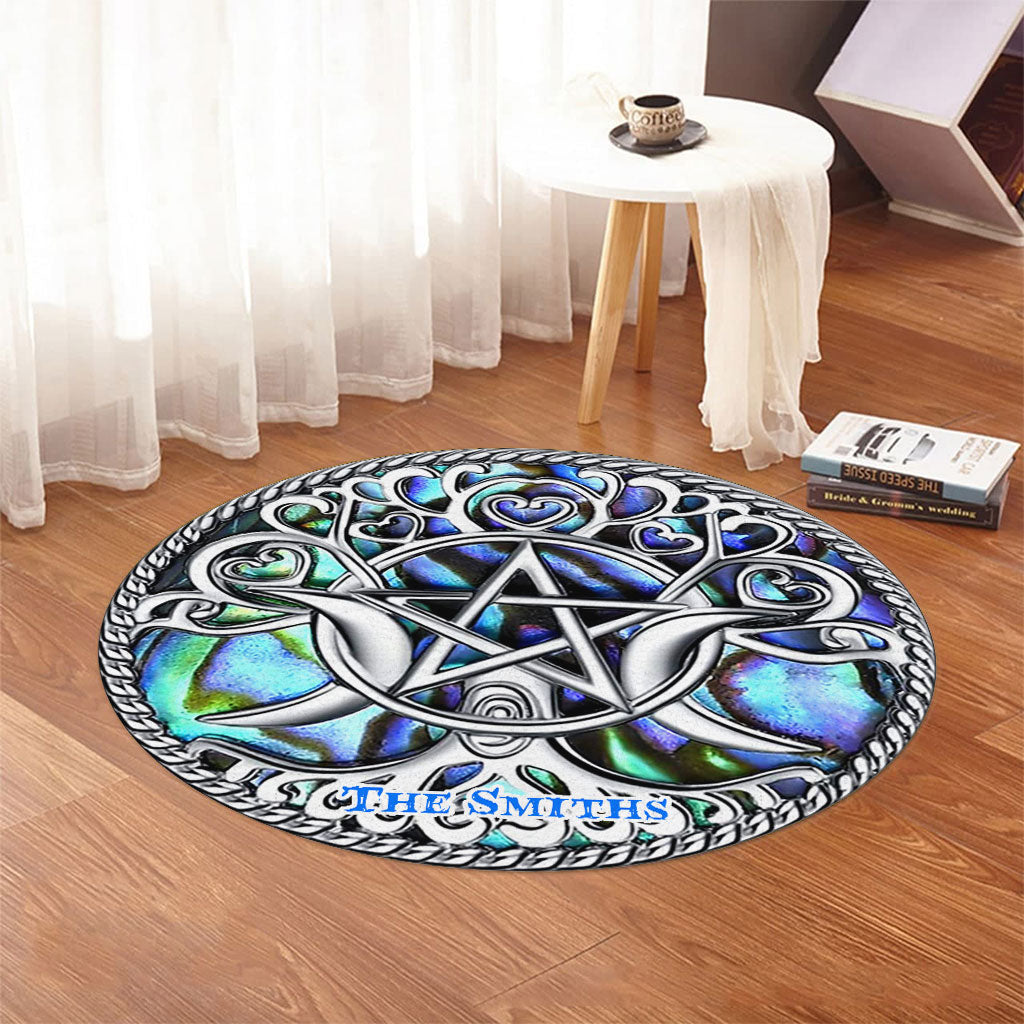 Tapis rond personnalisé de sorcière Triple Lune Pentacle - Tapis rond de sorcière