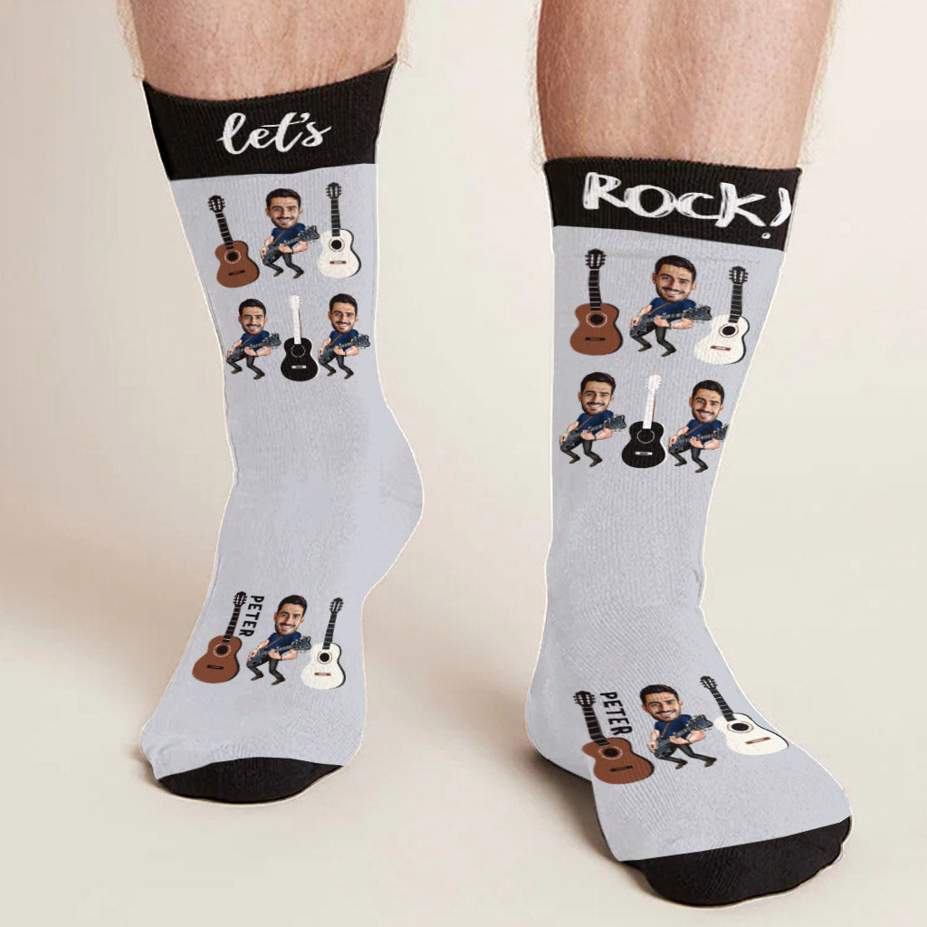 Let's Rock - Cadeau guitare pour mari, lui, petit ami, père, fils - Chaussettes personnalisées