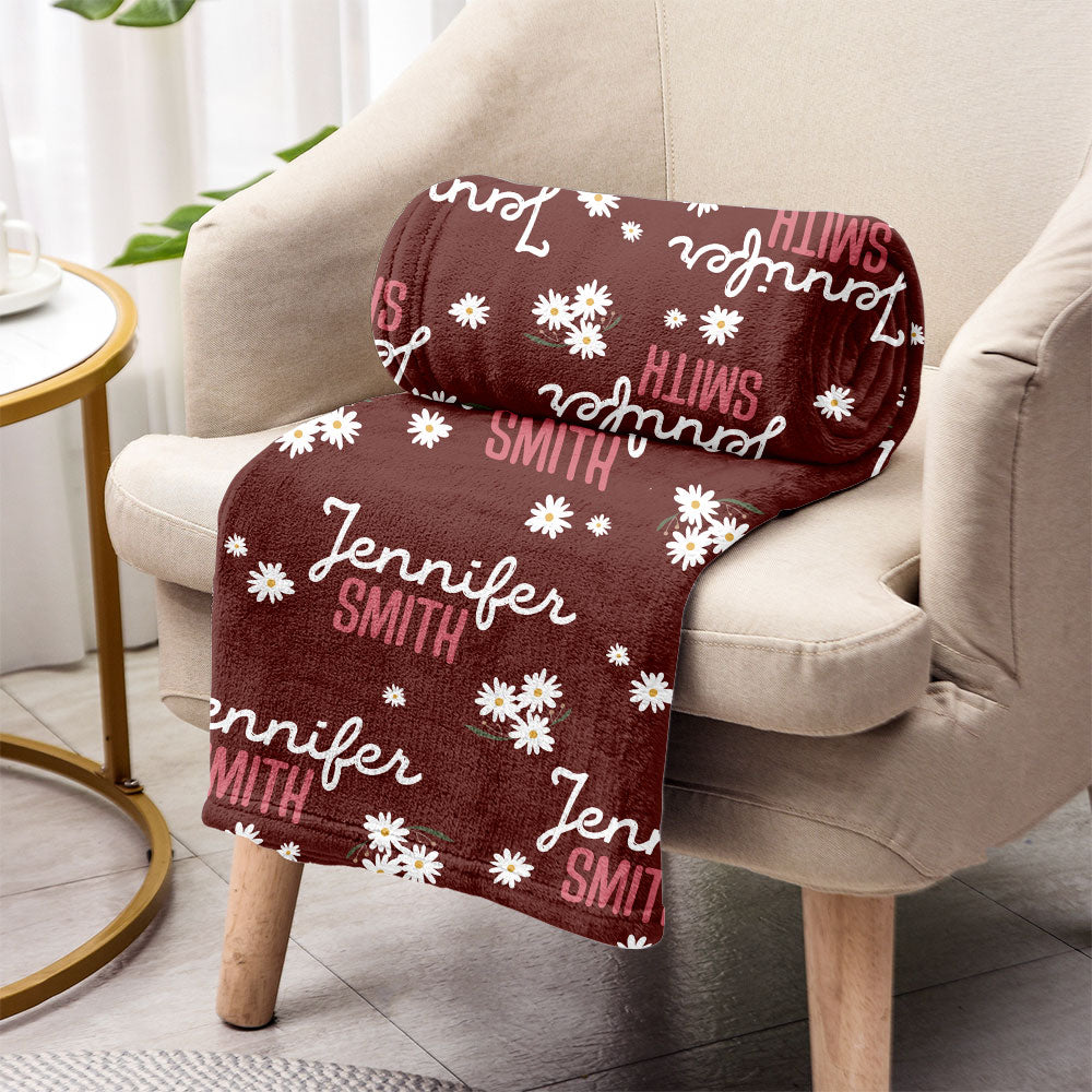 Couverture personnalisée Daisy avec nom pour grand-mère