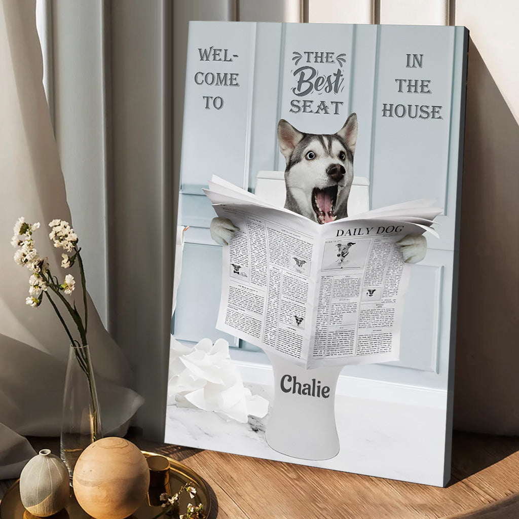 Panneau de toilettes humoristique « Meilleur siège de la maison » - Toile et affiche personnalisées pour chiens