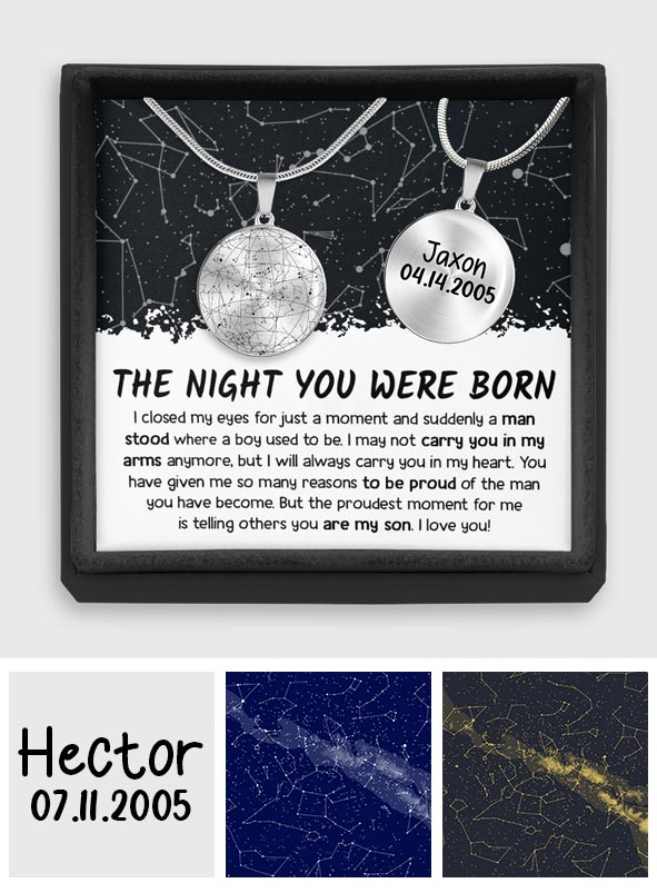 La nuit de ta naissance - Collier pendentif rond personnalisé pour fils