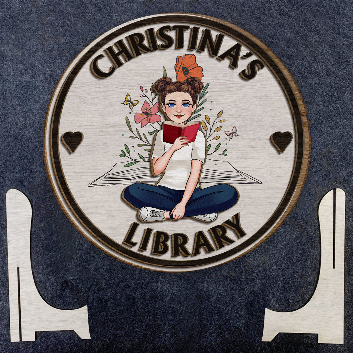 Ma bibliothèque - Plaque en bois personnalisée à 2 couches