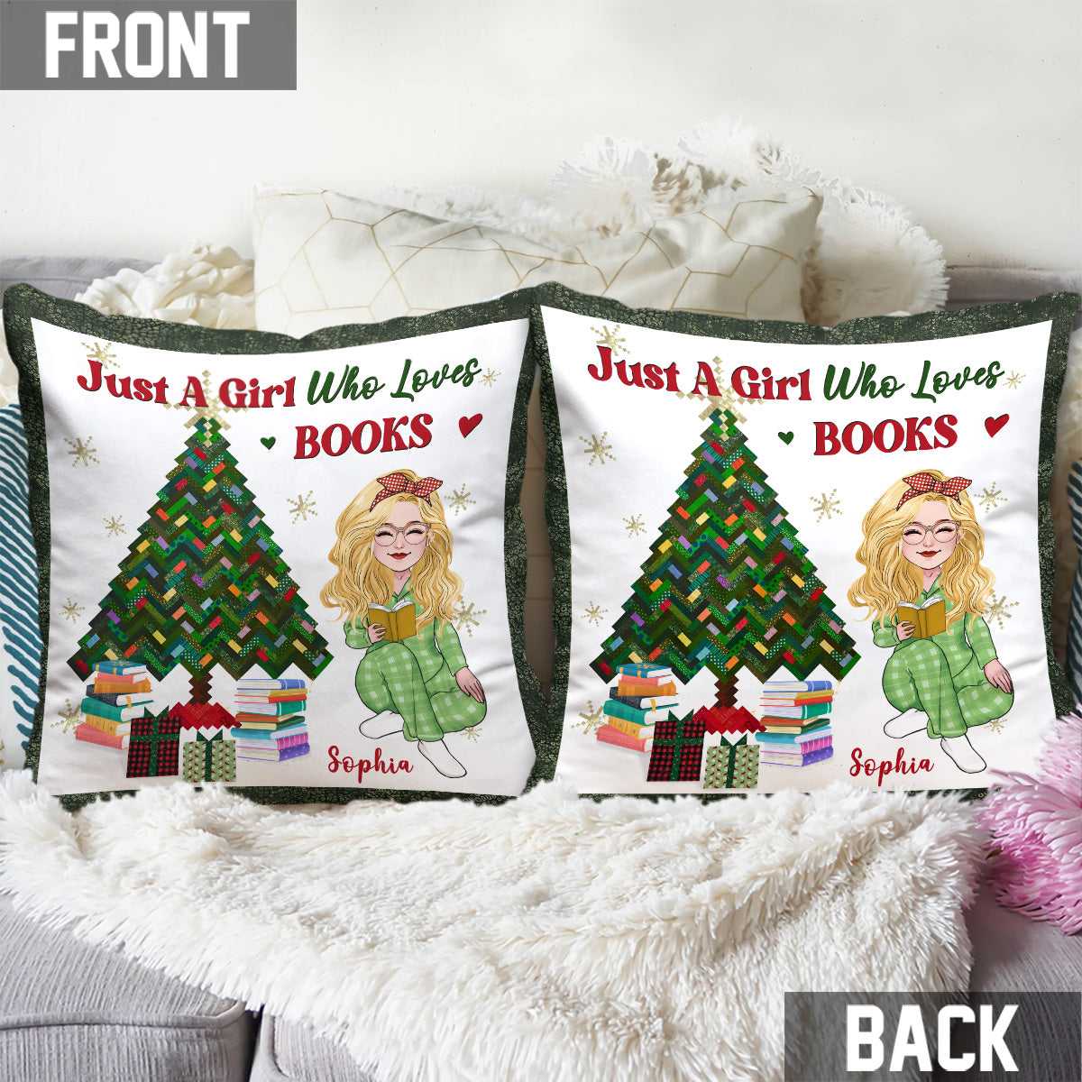 Coussin décoratif personnalisé « Juste une fille qui aime les livres »