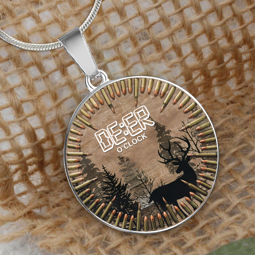 Collier pendentif rond Deer O'Clock - Chasse