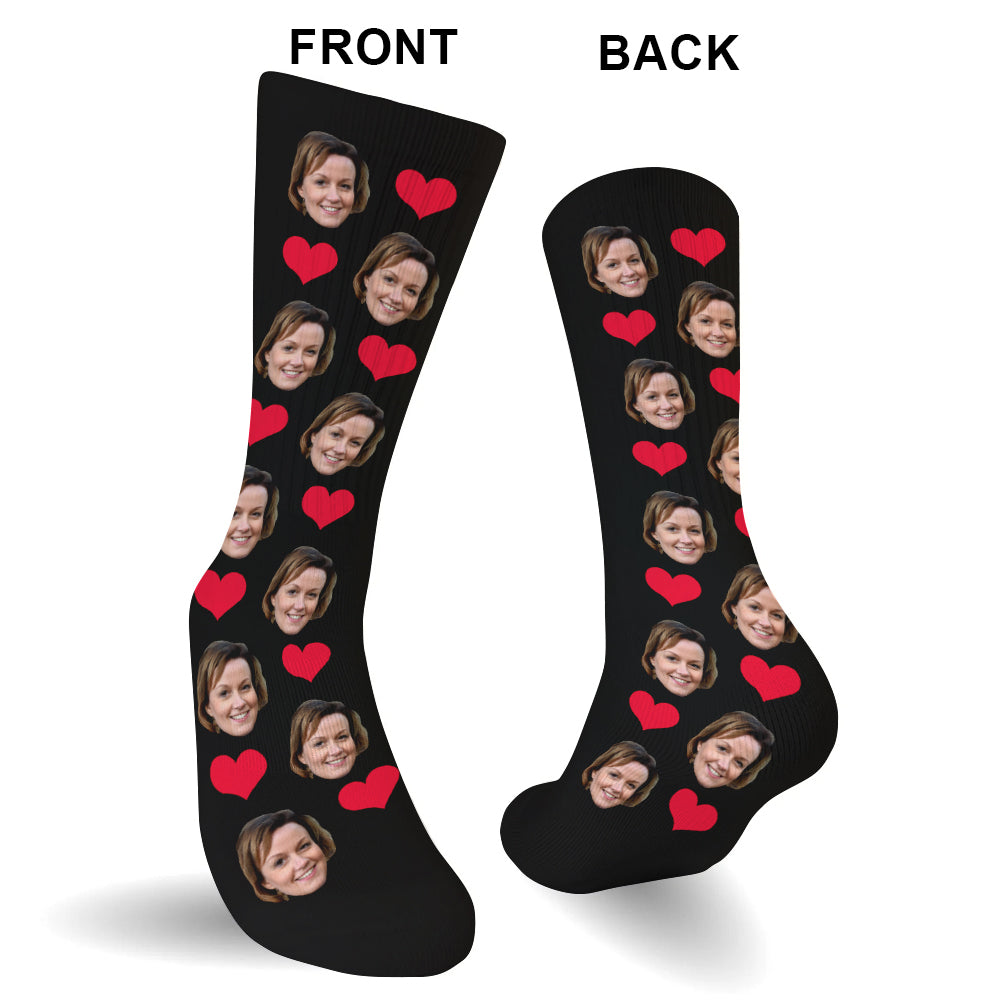 Chaussettes personnalisées pour tante, motif cœur et visage personnalisé
