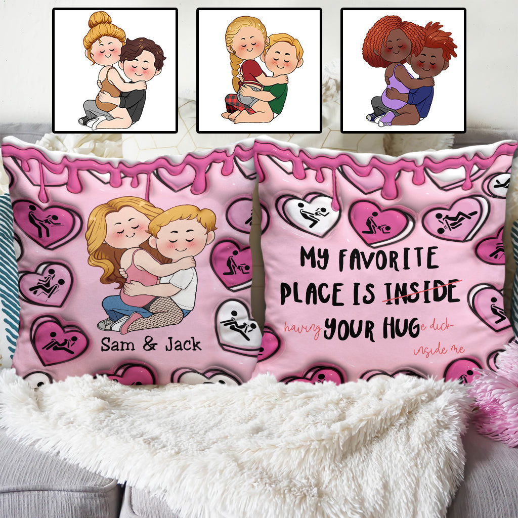 Mon endroit préféré, c'est dans tes câlins - Coussin décoratif personnalisé pour couple « Cœur de bonbons »
