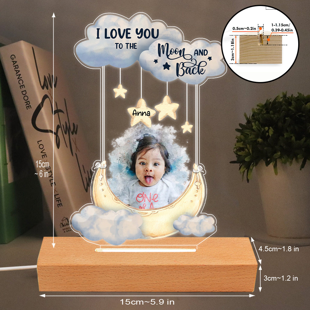 Je t'aime jusqu'à la lune et retour - Socle lumineux personnalisé en forme de famille