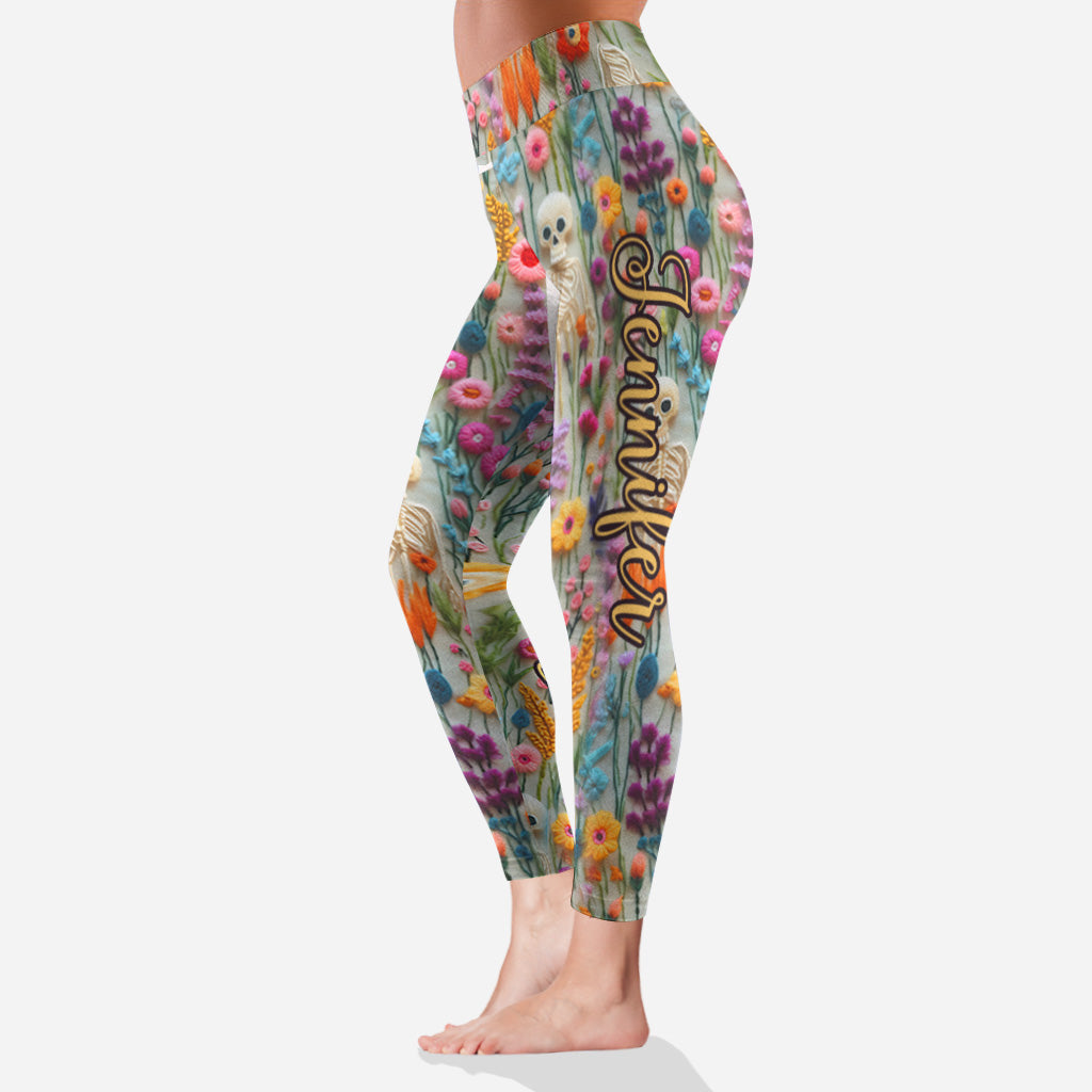 Leggings à motif floral squelette et tête de mort personnalisée