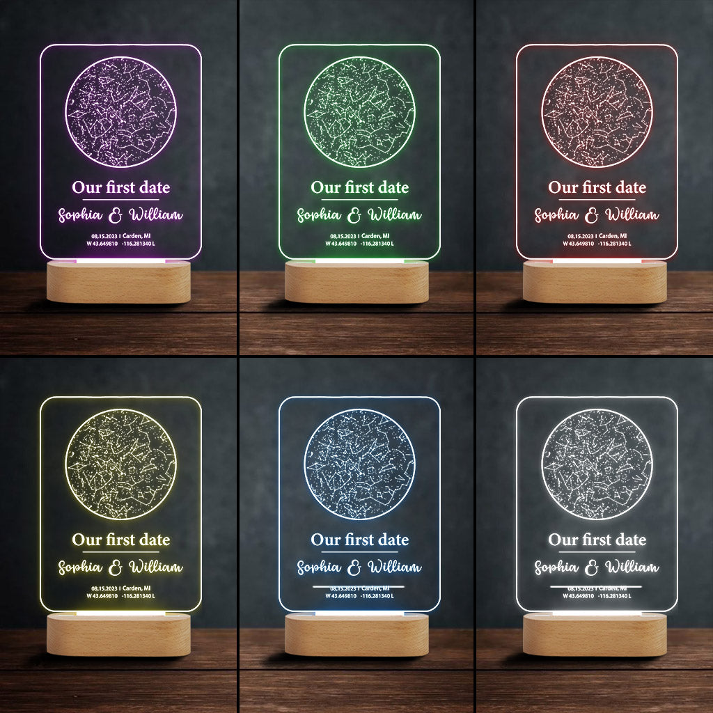 Our First Date - Personalized Couple Shaped Plaque Light Base