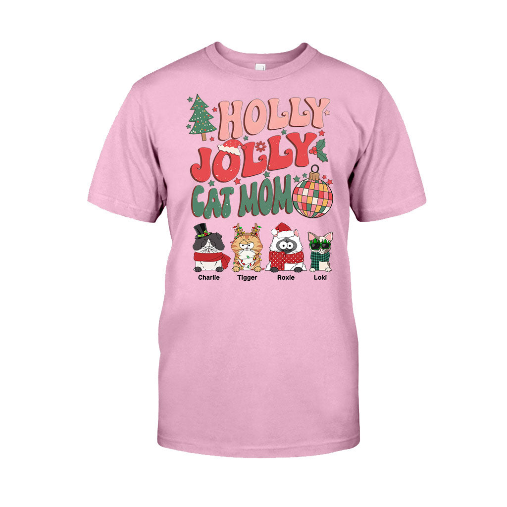 Holly Jolly Cat Mom/Dog Mom - Personalized Cat T-shirt And Hoodie