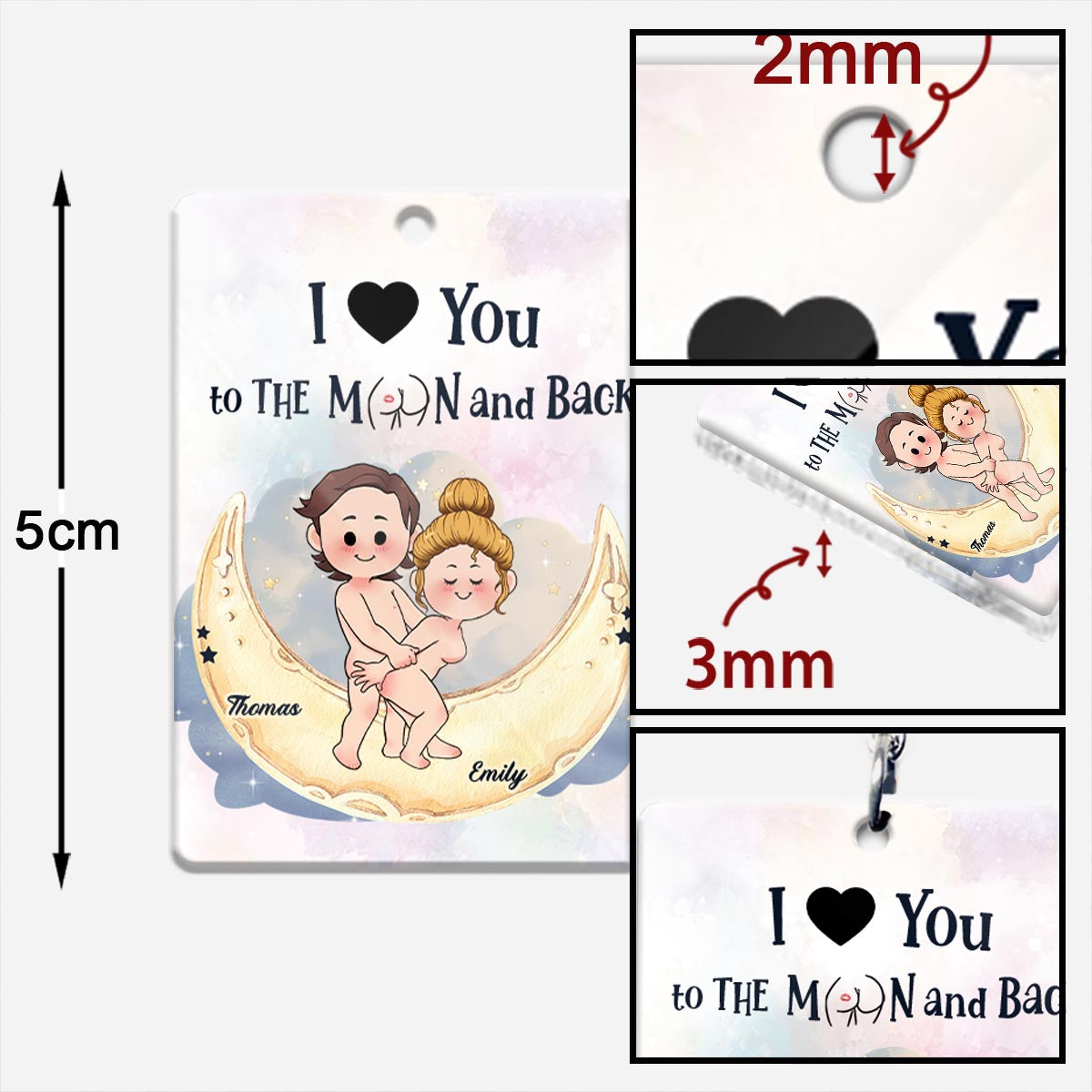 Je t'aime jusqu'à la lune et retour - Porte-clés personnalisé pour couple