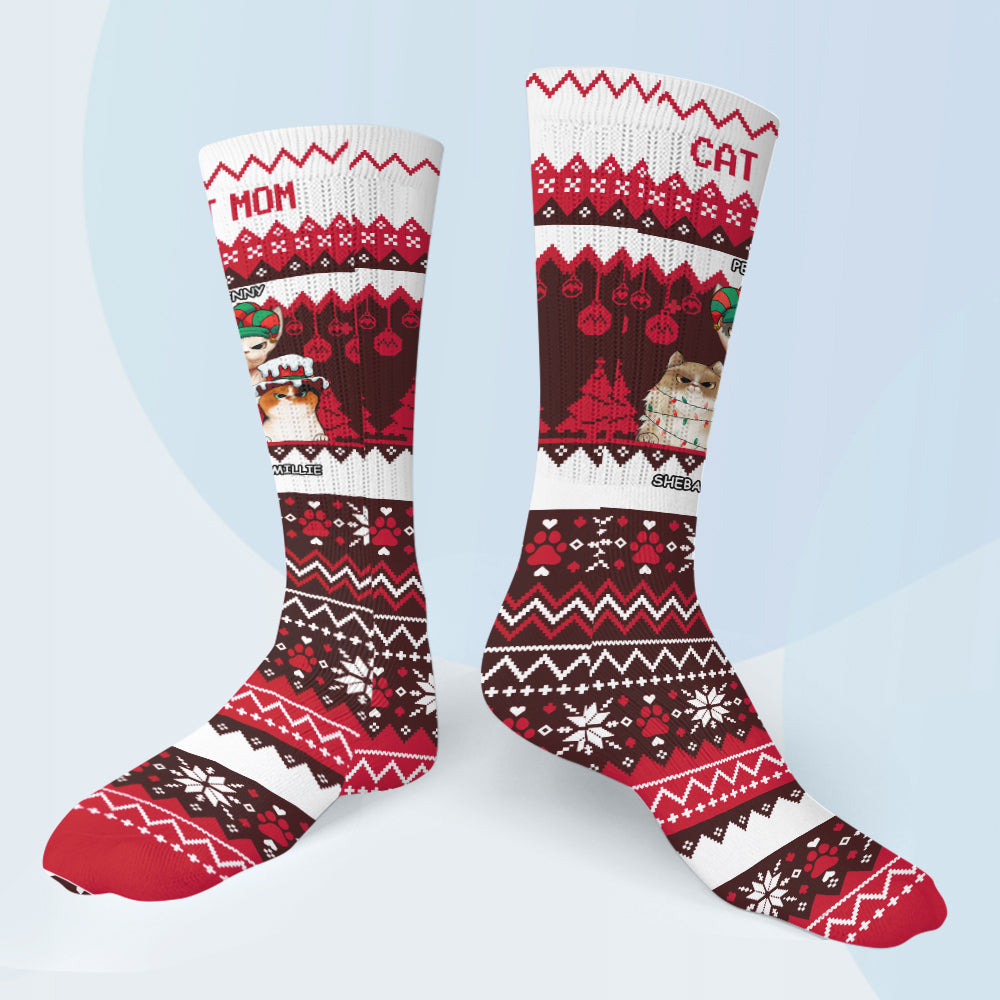 Maman chat/Maman chien/Maman à fourrure/Papa ​​chat/Papa ​​chien - Chaussettes personnalisées à motifs moches pour chiens