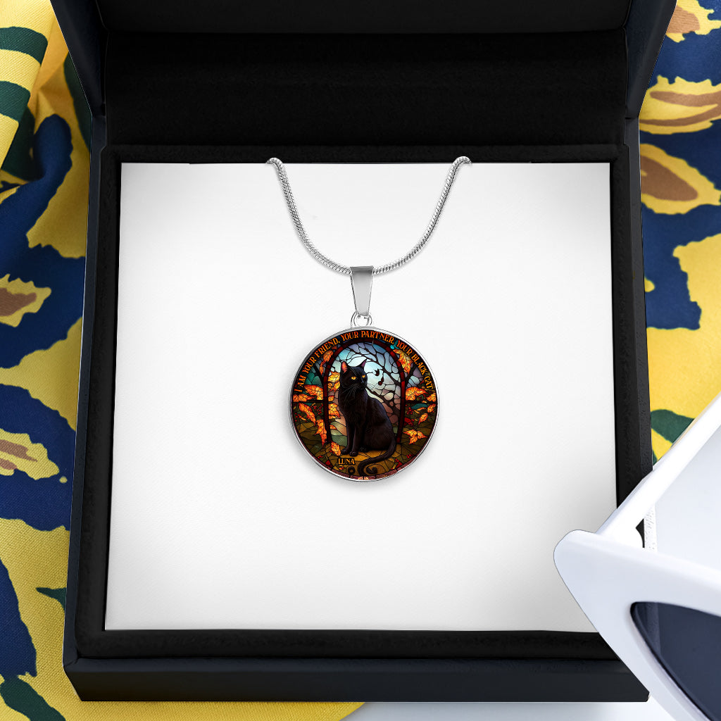 Black Cat - Personalized Black Cat Round Pendant Necklace