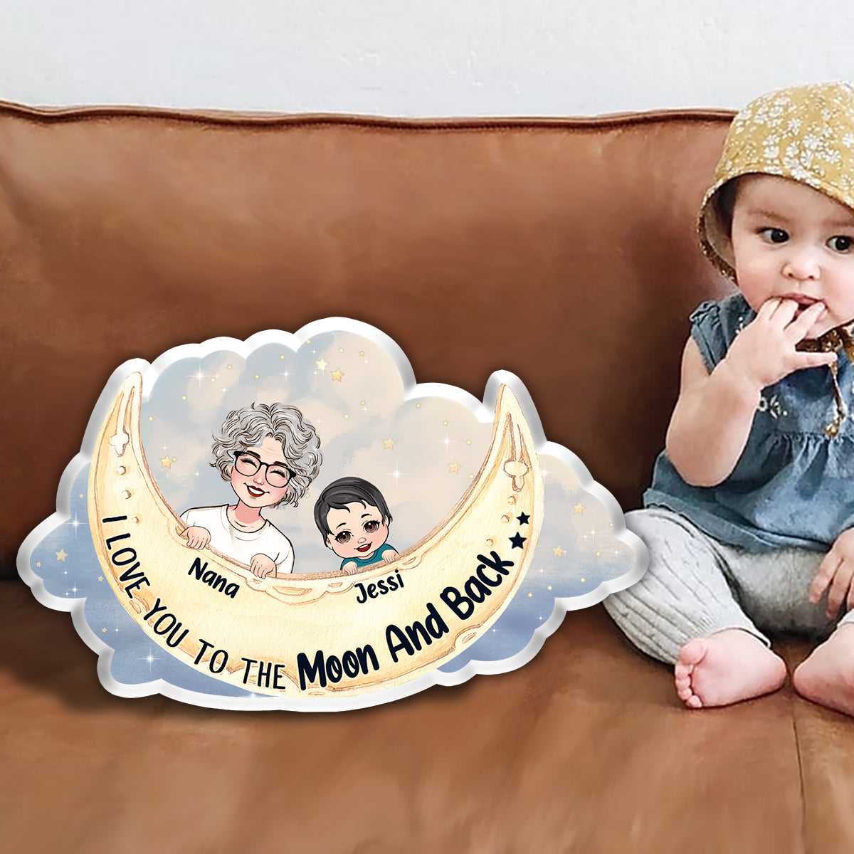 Je t'aime jusqu'à la lune et retour - Coussin personnalisé en forme de grand-mère