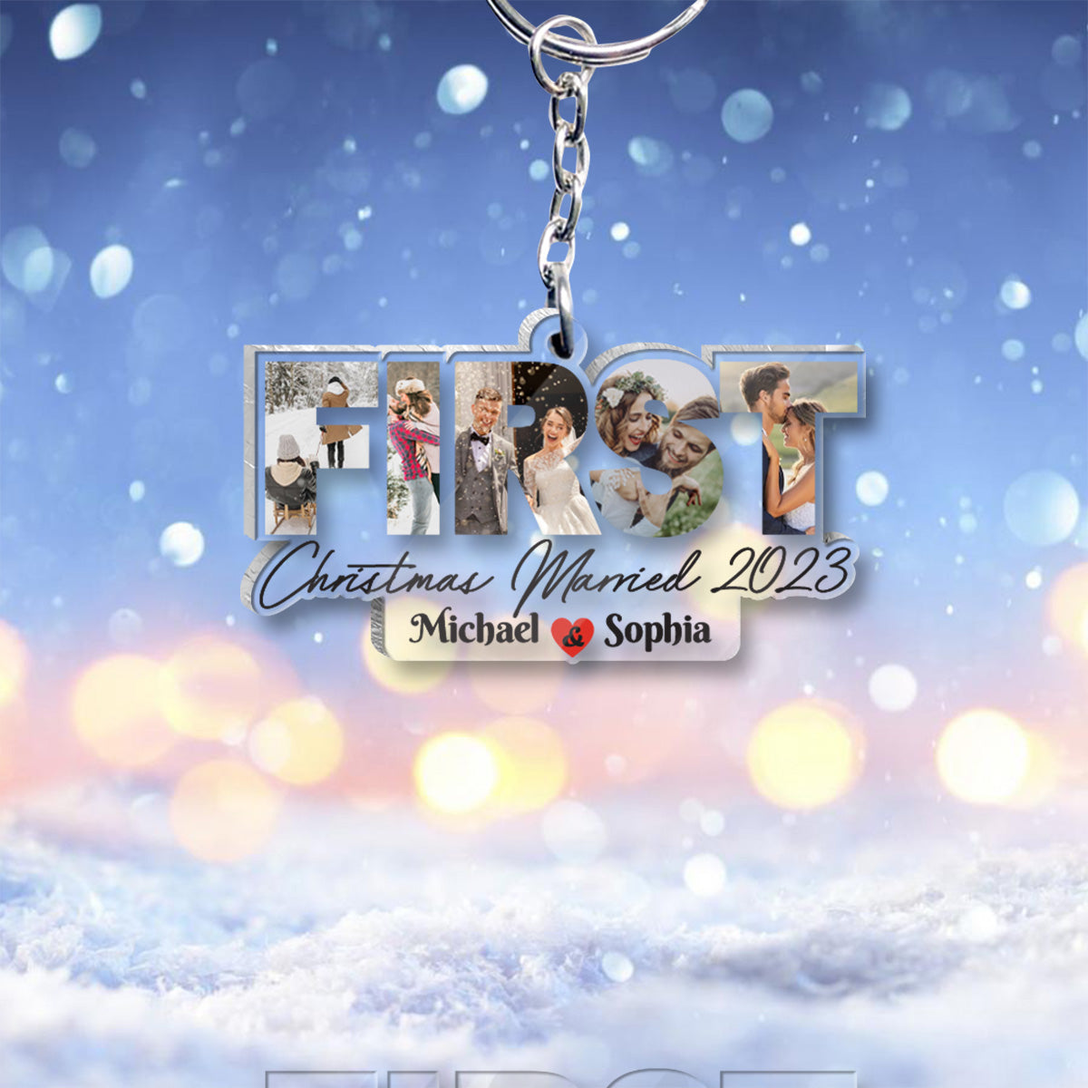 Premier Noël de jeunes mariés - cadeau pour époux/épouse - Porte-clés transparent personnalisé