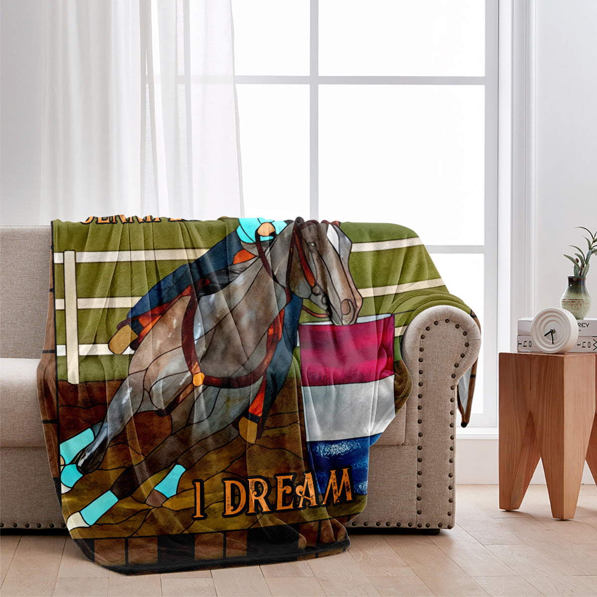 Couverture personnalisée pour chevaux « 3 barils, 2 cœurs, 1 rêve ».