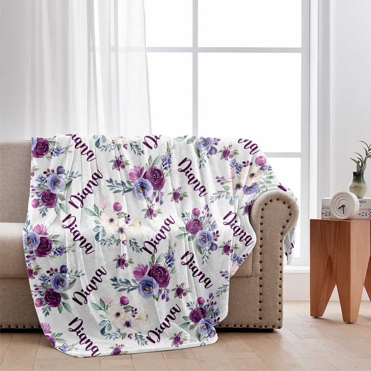 Custom Name Purple Flowers - Personalized Bestie Blanket