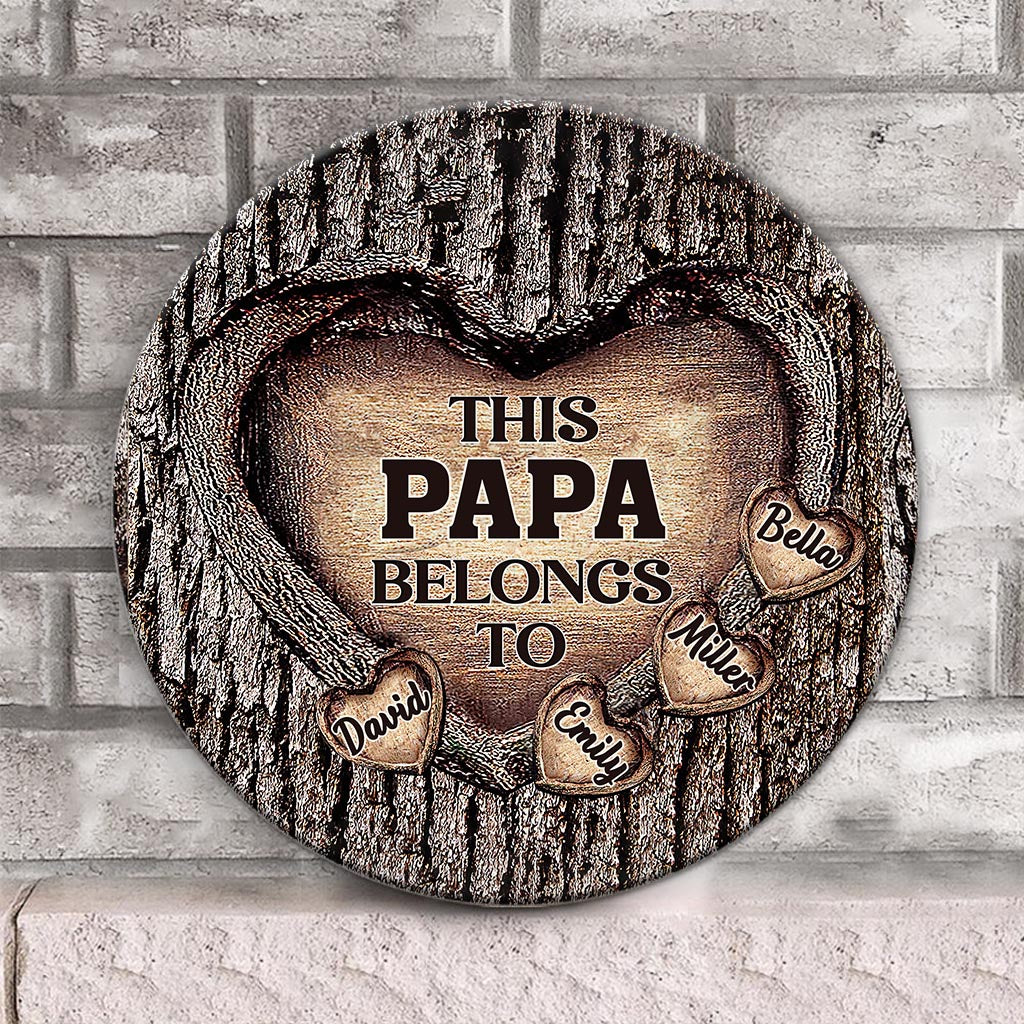 Le Cœur de Papa - Cadeau pour papa, grand-mère, grand-père, maman, oncle, tante, frère, sœur - Panneau rond en bois personnalisé