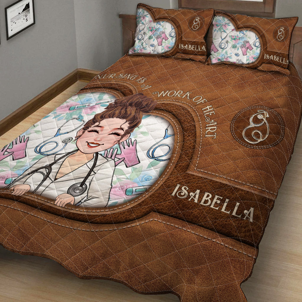 Nursing Is A Work Of Heart - Personalized Nurse Quilt Set