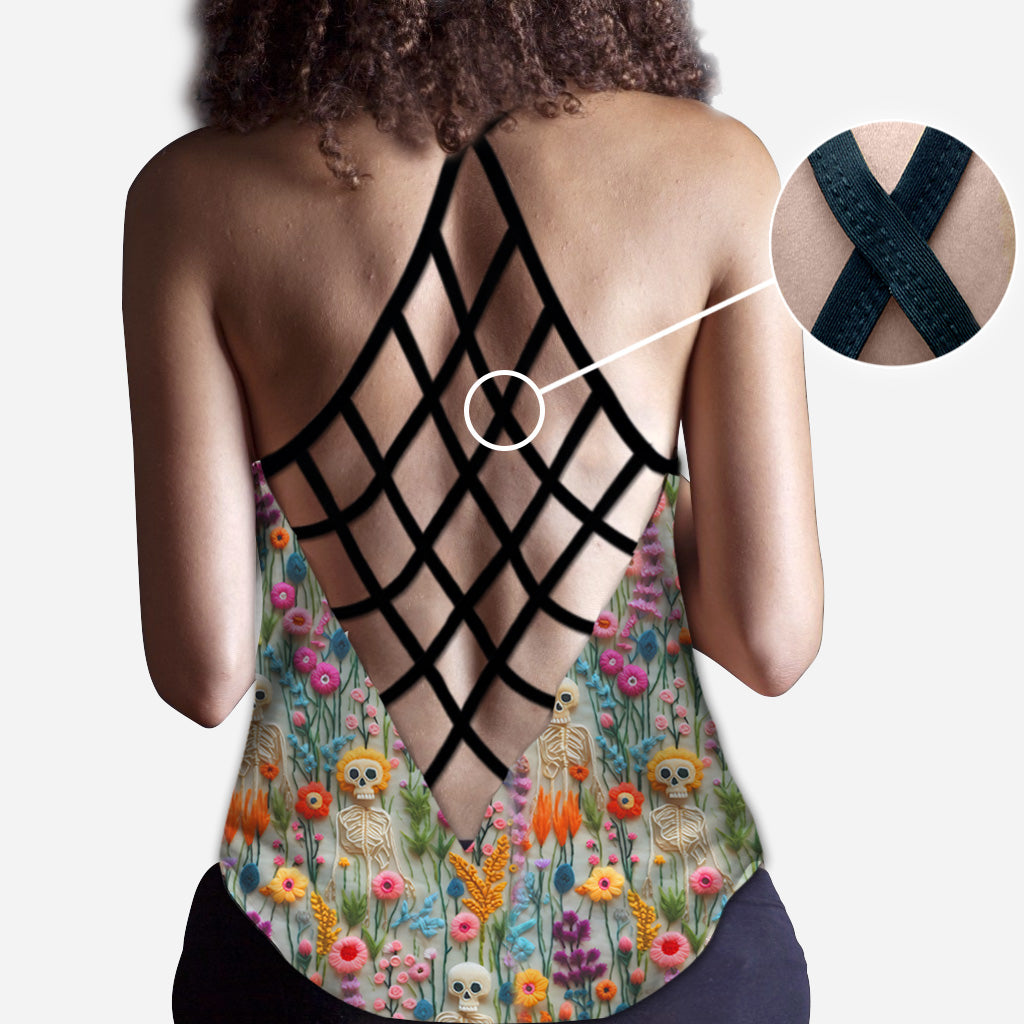 Débardeur à motif floral squelette et tête de mort personnalisée