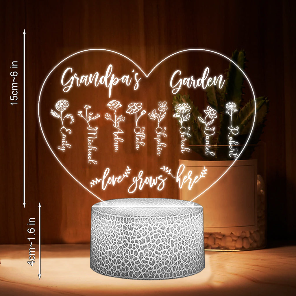 Grandma's Garden - Gift for grandma, mom, aunt, grandpa - Personalized Shaped Plaque Light Base